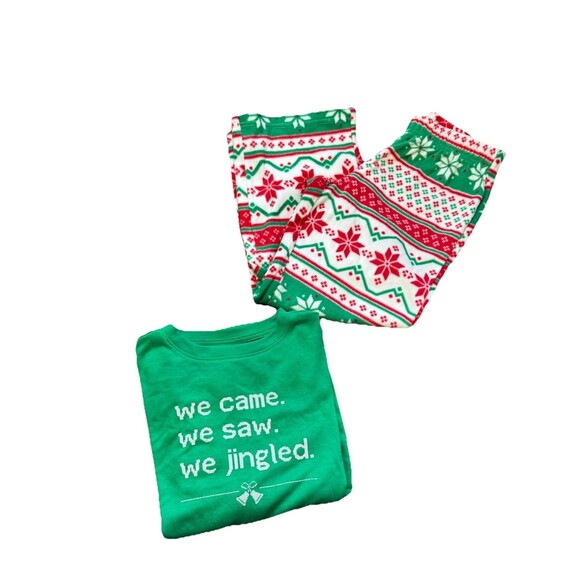 Boys Pajama Set Size 6  Green We Came, We Saw, We Jingled Christmas Top Pants - Picture 1 of 7